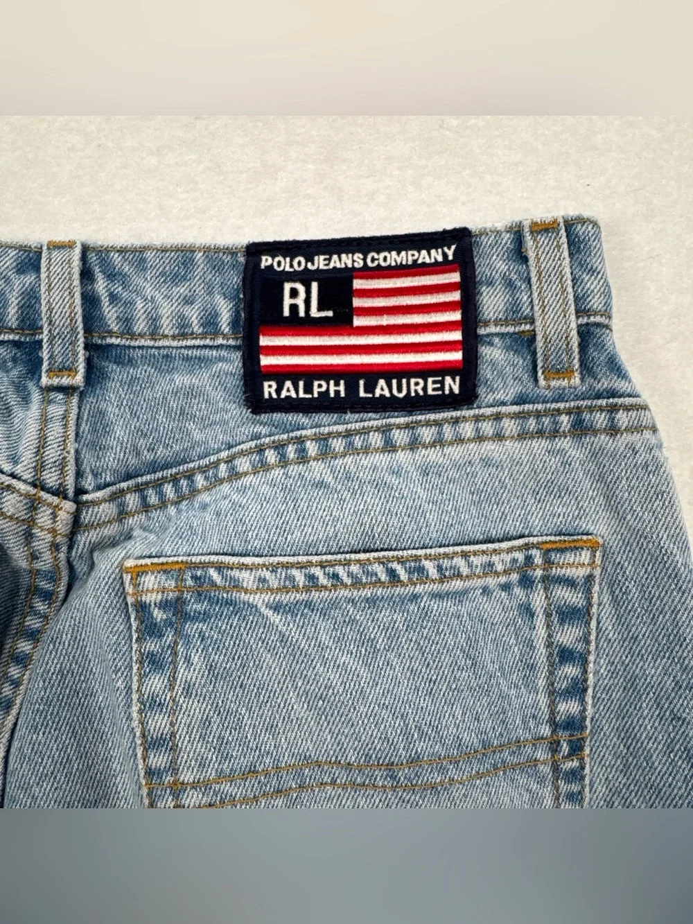 VINTAGE Polo Jeans Co. Ralph Lauren Jeans Womens 4x29 Lt Blue Flag Patch RL 90s - Picture 3 of 11
